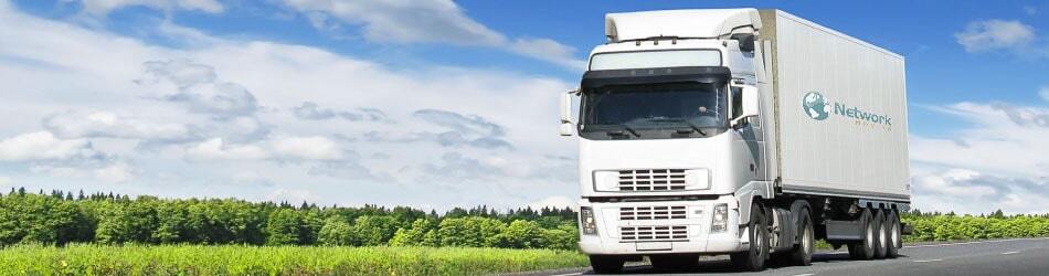 Network Moving long distance moving truck driving on highway for interstate relocation service